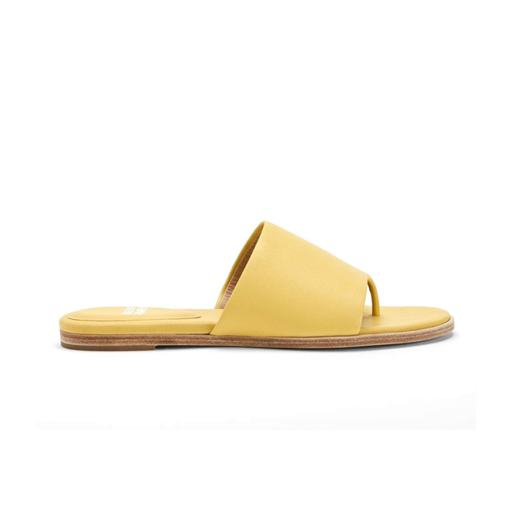 Eileen Fisher Edge Leather Thong Slide Sandals in Butter Yellow 7.5 - Picture 7 of 12